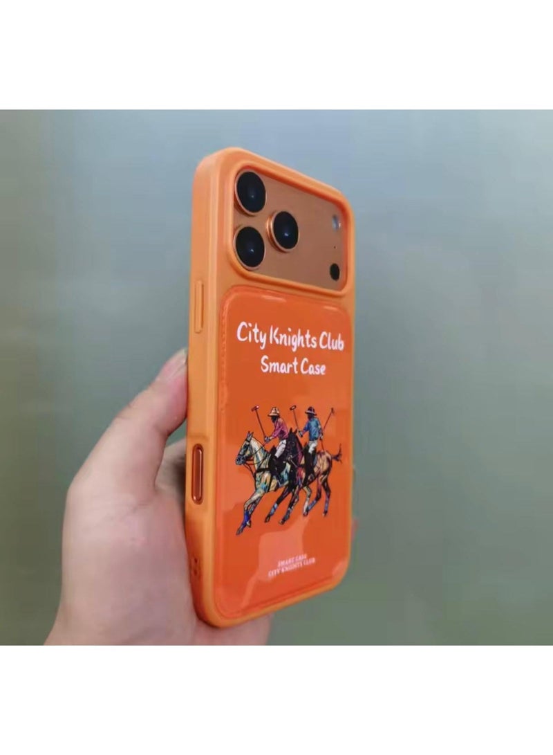 بولو جراب ذكي لهاتف آيفون 17 برو ماكس بتصميم نادي سيتي نايتس - غطاء هاتف مقاوم للصدمات بتصميم راكب بولو برتقالي - Image 1